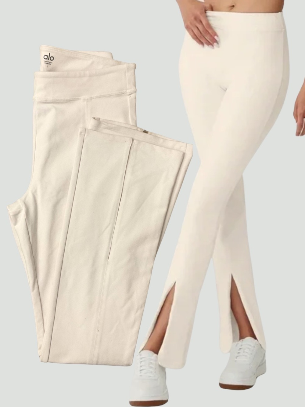 ALO Yoga Airbrush Flutter Leggings in Ivory Split Hem Full Length Large